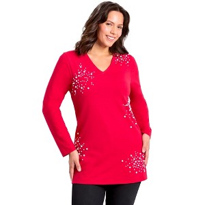 Avenue Women's Plus Size Embellished V-Neck Tunic - 1 of 4