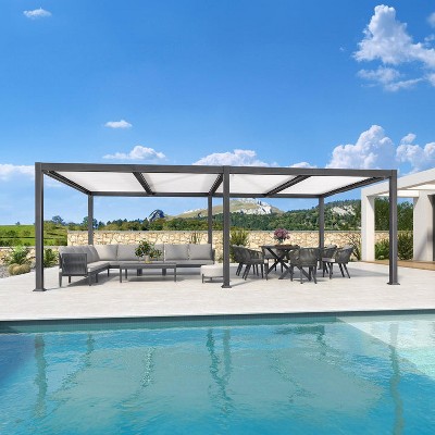PURPLE LEAF Louvered Pergola Outdoor Aluminum Pergola with White Adjustable Rainproof Roof Grey Frame Hardtop Gazebo for Patio Deck Garden