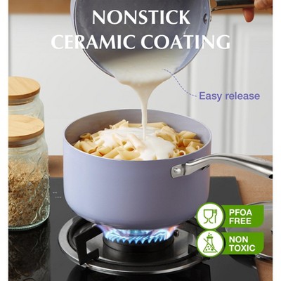 KOCH SYSTEME CS 1QT Ceramic Nonstick Saucepan with Lid, Purple