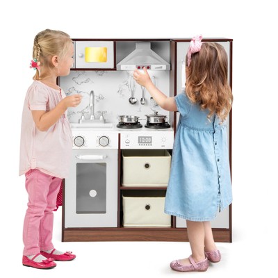 Infans Kids Kitchen Playset w/Attractive Lights & Sounds Range Hood Microwave Ice Maker