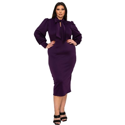 L I V D Women's Anastasia Tie Neck Dress, Dark Eggplant, 3X