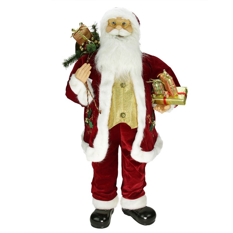 Northlight 36" Holly Berry Santa Claus with Presents and Gift Bag Christmas Figure, 1 of 3