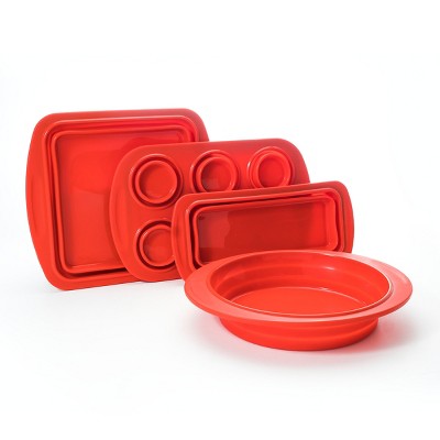 Wolfgang Puck 4-piece Silicone Collapsible Bakeware Set Refurbished Red