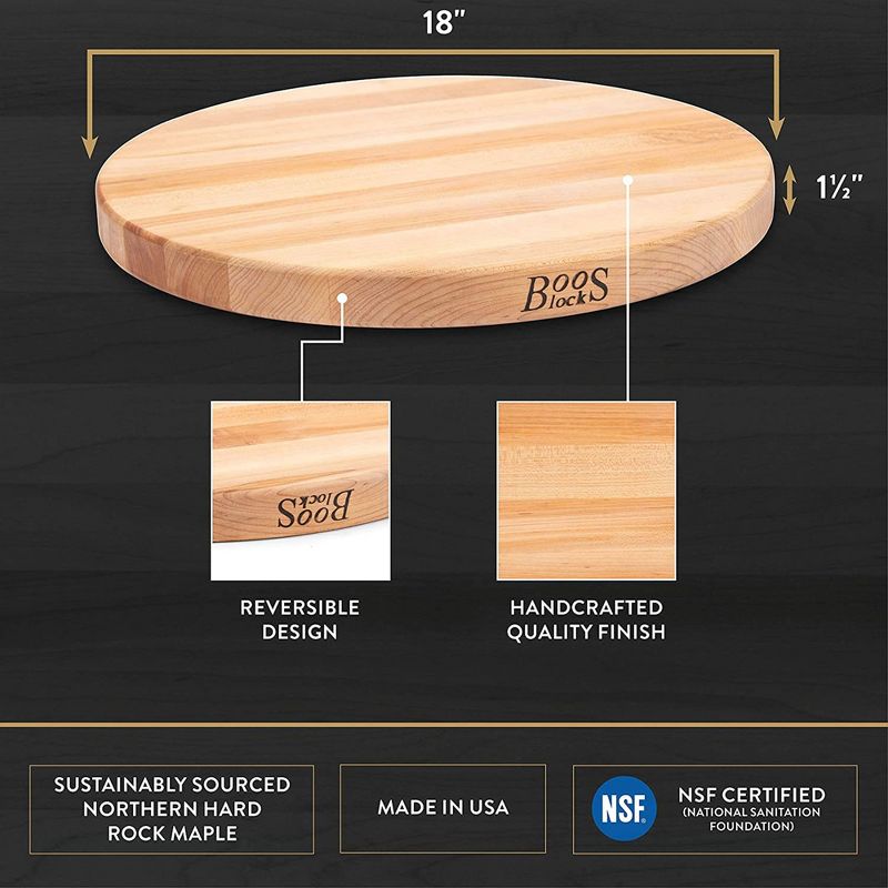 John Boos R18 R Board Wooden 1.5 Inch Thick Reversible Round Circular Carving Cutting Board, 6 of 8