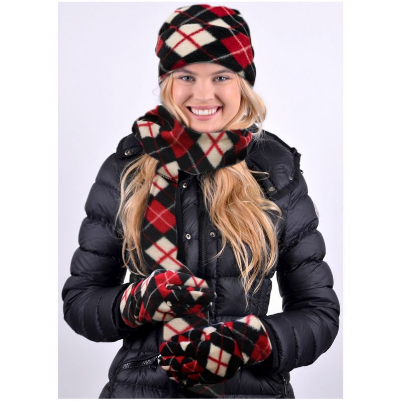 Women's Plaid 3-Piece Fleece Winter Set gloves scarf Hat, 5 of 6