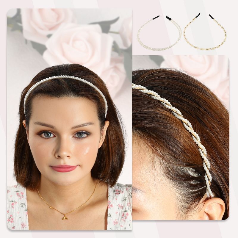Unique Bargains Women's Simple Design Faux Pearl Headbands White 4.72"x0.2" 4 Pcs, 3 of 7