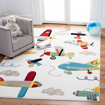 Off-White Kids Airplane Rectangular Synthetic Area Rug