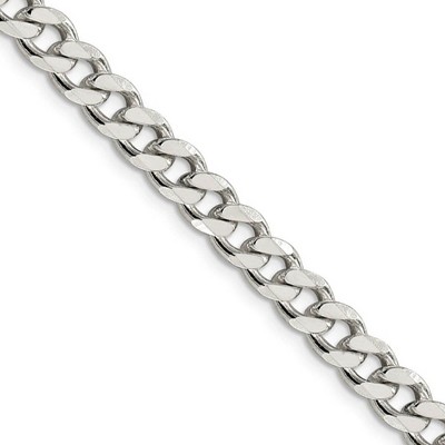 Black Bow Jewelry Men's 7mm, Sterling Silver Solid Flat Curb Chain Necklace