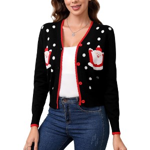 Clearlove Festive Christmas Candy Cane Santa Cardigan Sweater for Women Cheerful Holiday Knitwear - 1 of 4