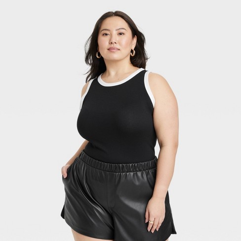 Women's Slim Fit Ribbed Shrunken Tank - Universal Thread™ Black Xs : Target