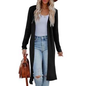 Coolmee Women's Knitted Cardigan Open Front Solid   Sweater Maxi Long Cardigan - 1 of 4