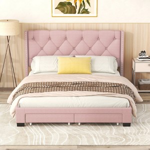 Whisen Morden Design Queen Size Upholstered Platform Bed with Two Drawers - 1 of 4