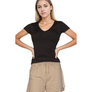 Slickblue Women's Slim Fit Ribbed V-Neck Short Sleeve Top - Casual Everyday Tee - Multiple Colors, Size S-L - 1 of 4