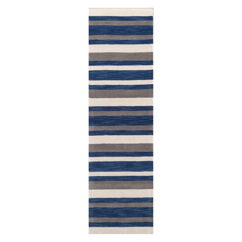 2'3inx8' Stripe Tufted Runner Navy - Momeni