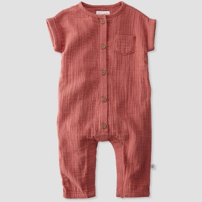 Baby Organic Cotton Gauze Overalls - little planet by carter's Clay Pink 9M