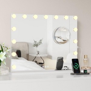 Vanity Mirror with Lights - 15/17 LED Bulbs, 3 Color Modes, USB & Type-C Charging, Touch Control Makeup Mirror with Lights & 3X Magnifying Mirror - 1 of 4