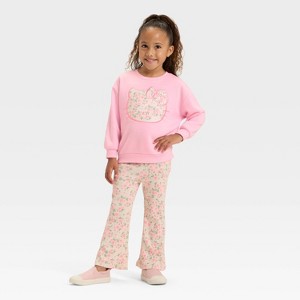 Toddler Girls' 2pc Hello Kitty Floral Cozy Fleece Sweatshirt and Pants Set - Light Pink - 1 of 4