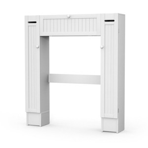 Costway Over the Toilet Storage Wooden Cabinet Drop Door Spacesaver Bathroom White - 1 of 4