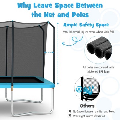 8x14 FT Blue Rectangular Trampoline with Safety Enclosure