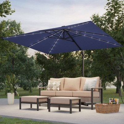 Sonkuki 10x8FT Round Offset Outdoor Patio Solar LED Cantilever Umbrella, 360° Rotation and Canopy Angle Adjustment