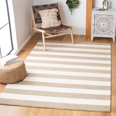 Ivory and Brown Hand-Tufted Wool Striped 4' x 6' Area Rug