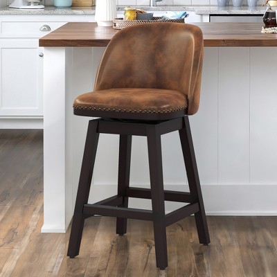 Arceso Swivel Bar Stools, 26 Inch  Bar Stools with Back, Solid Wood Legs with footrest, Retro Nailhead Trim Barstools for Kitchen Island