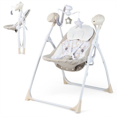 Image of Costway Electric Baby Swing Foldable Portable Rocking Chair with Adjustable Backrest Beige