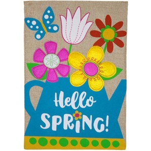 Spring Watering Can Burlap Garden Flag Floral 18" x 12.5" Briarwood Lane - 1 of 4