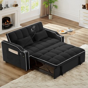 54.7'' Velvet Foldable Recliner Double Seat Sleeper Sofa with USB Port, Side Pockets, and Adjustable Backrest - 1 of 4