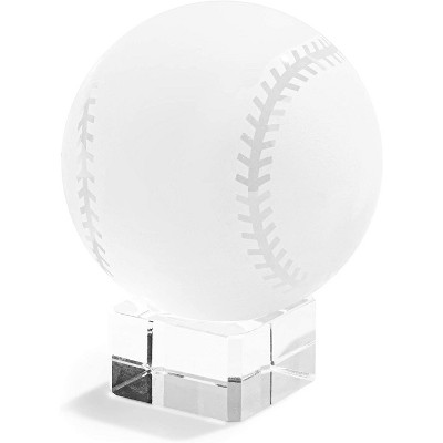 Juvale Glass Paperweight, Crystal Baseball with Stand for Desk or Tabletop (2.3 In)
