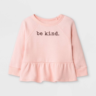 Grayson Mini Toddler Girls' 'Be Kind' Fleece Peplum Pullover Sweatshirt - Pink 12M