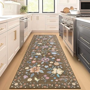 Area Rug, Washable Rugs for Living Room, Boho Floral Area Rug Low Pile Kitchen Rug, Non Slip Soft Indoor Flower Carpet for Nursery Bedroom - 1 of 4
