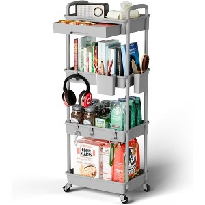 Hachikiko 4 Tier Rolling Utility Cart with Drawer - Multifunctional Storage Organizer on Wheels,Space-Saving Rolling Cart with 360°Wheels - 1 of 4