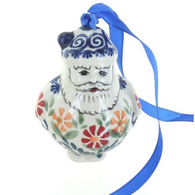 Blue Rose Polish Pottery Garden Bouquet Santa Ornament