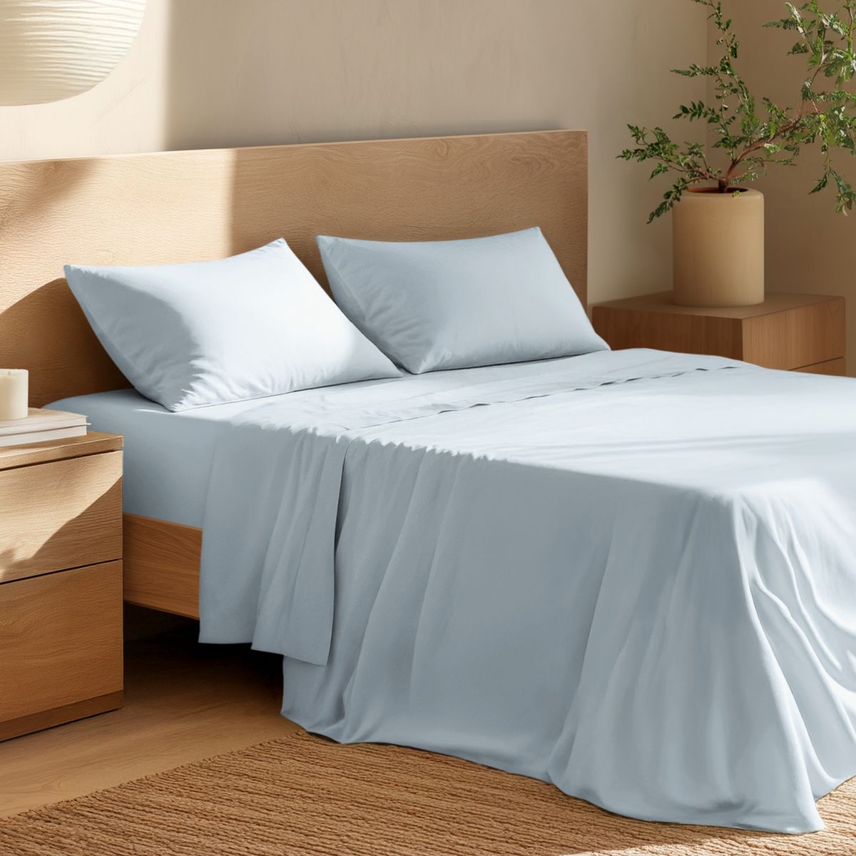 4 Piece 100% Organic Cotton Percale Cooling Sheet Set by Bare Home - Queen, Winter Blue