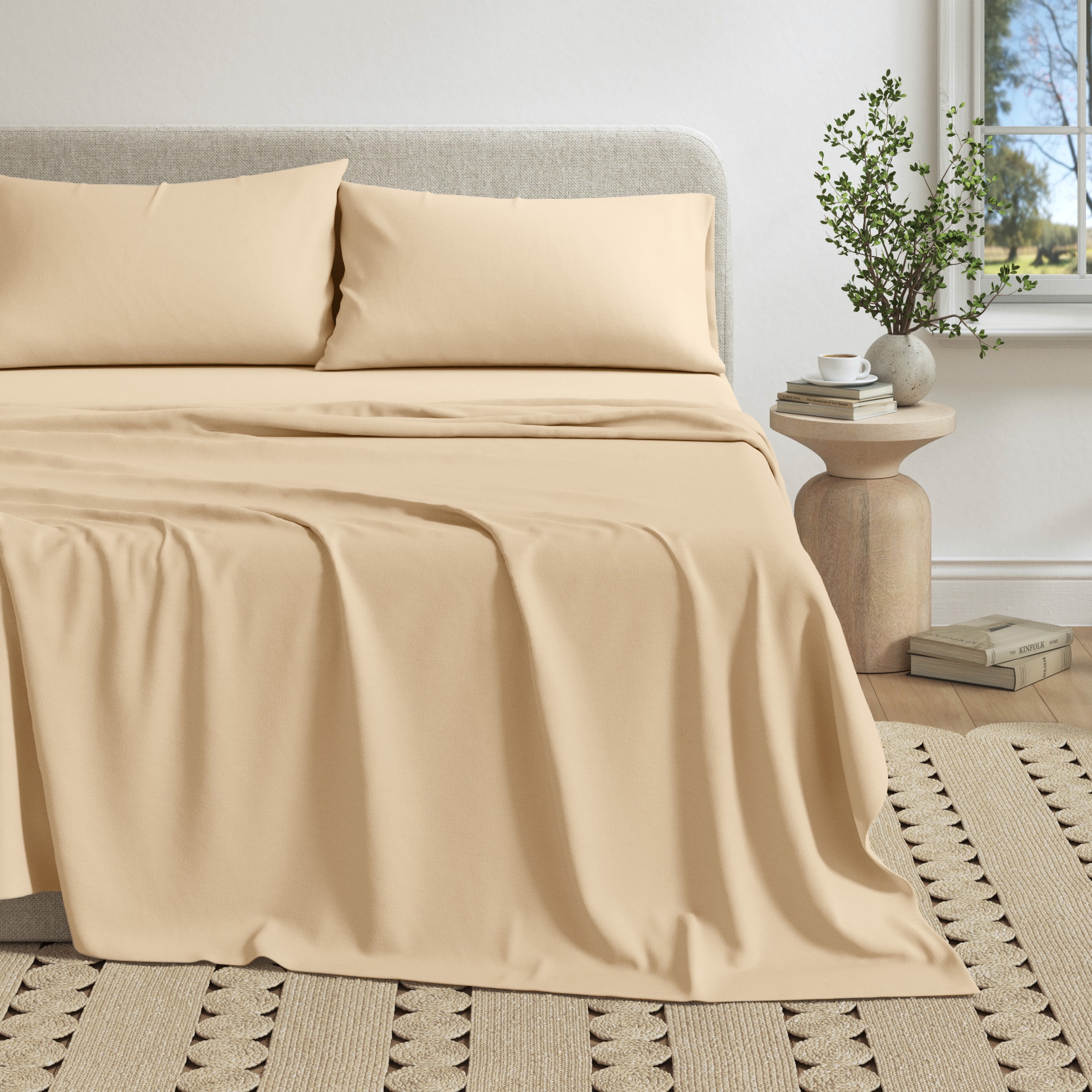 Ultra-Soft Cotton Heathered Melange Jersey Knit Sheet Set - Great Bay Home (Queen, Tan)