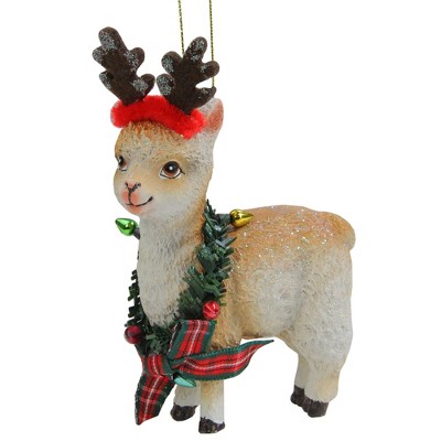 Northlight 4.5" White And Red Llama Wearing A Wreath Christmas Ornament ...