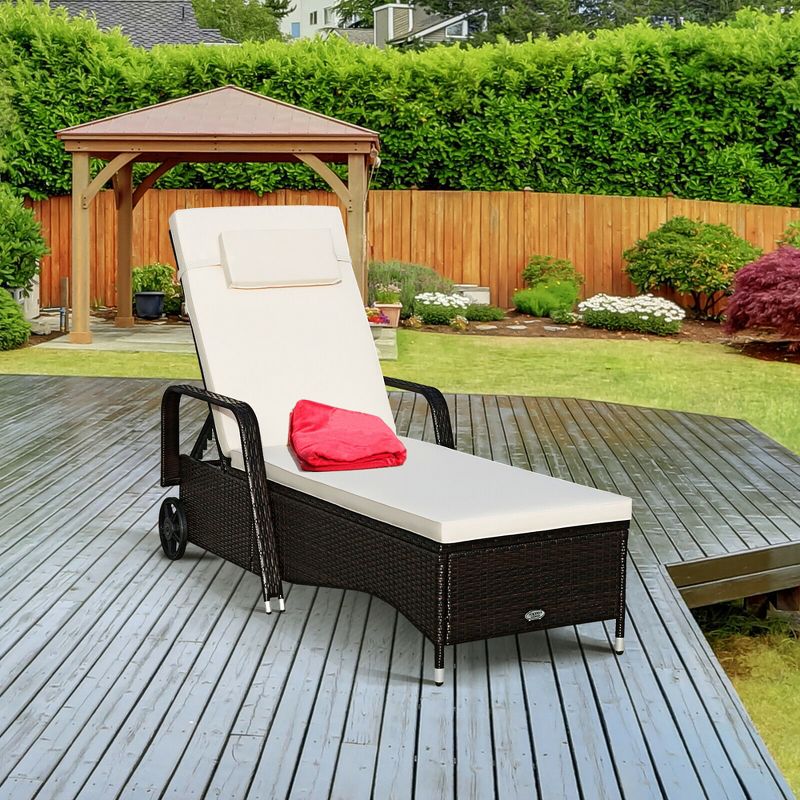 Costway Outdoor Chaise Lounge Chair Recliner Cushioned Patio Furniture Adjustable Wheels Brown, 4 of 7
