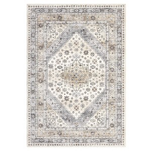 Washable Vintage Medallion Rug Non Slip Low Pile Rug Soft Retro Throw Floor Cover Foldable Indoor Carpet for Living Room Bedroom Playroom Nursery - 1 of 4