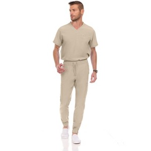 Medichic Men's Workwear Uniforms- Stretch V-Neck Scrubs Set with Seven-Pocket Jogger Pants - 1 of 4