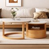 Angel Sar Round Nesting Coffee Table Set with White Marble Top, 2-Tier Storage & Drawer, Natural Wood Base for Living Room - 2 of 4