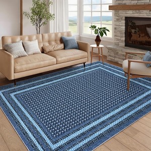 Area Rugs for Living Room Bedroom Farmhouse Bordered Braided Print Rug Geometric Soft Low Pile Non-Slip Area Rug - 1 of 4
