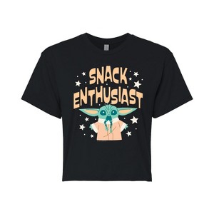 Women's - Star Wars - The Mandalorian Snack Enthusiast Grogu Cropped Graphic T-Shirt - 1 of 4