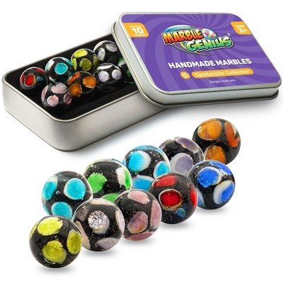 Marble Genius Collectors Marbles, 10 Handmade Glass Marbles Stocking Stuffers for Marble Lovers - Spots for Kids Ages 3+