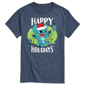 Men's - Lilo and Stitch - Happy Holidays Christmas Short Sleeve Graphic T-Shirt - 1 of 4