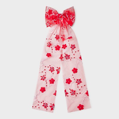 Americana Star Flower Long Hair Bow Barrette - Red/White/Blue