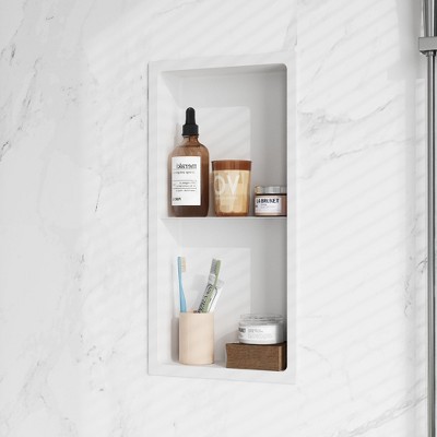 FUFU&GAGA Stainless Steel Wall Niche - White Powder-Coated/Black PVD Nano Titanium Plated, 3.0mm Thick Steel Shelf & Waterproof Edge Design