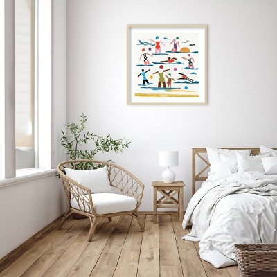 33" x 33" Multicolor Coastal Seaside Frolics Wood Framed Print