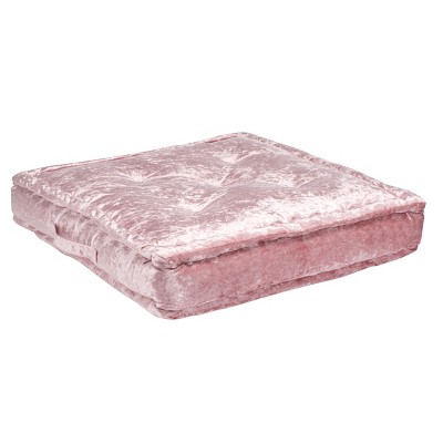 Belia Blush Pink 19" Square Tufted Velvet Floor Pillow