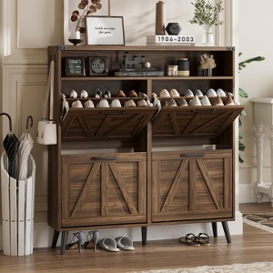 Shoe Cabinet with Flip Drawers, Narrow Freestanding Rack - 1 of 4